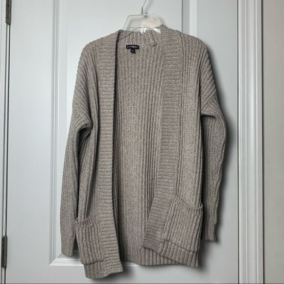 Express Small Grey Open Front Long Sleeved Sweater with Pockets - Picture 1 of 8